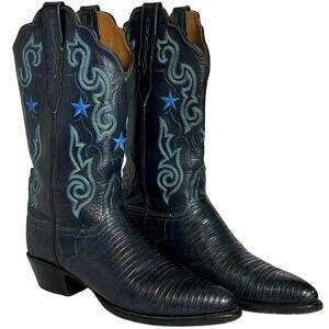 Vintage Lucchese Women's 9.5 B Cowboy Boots Handmade USA Exotic Leather Black